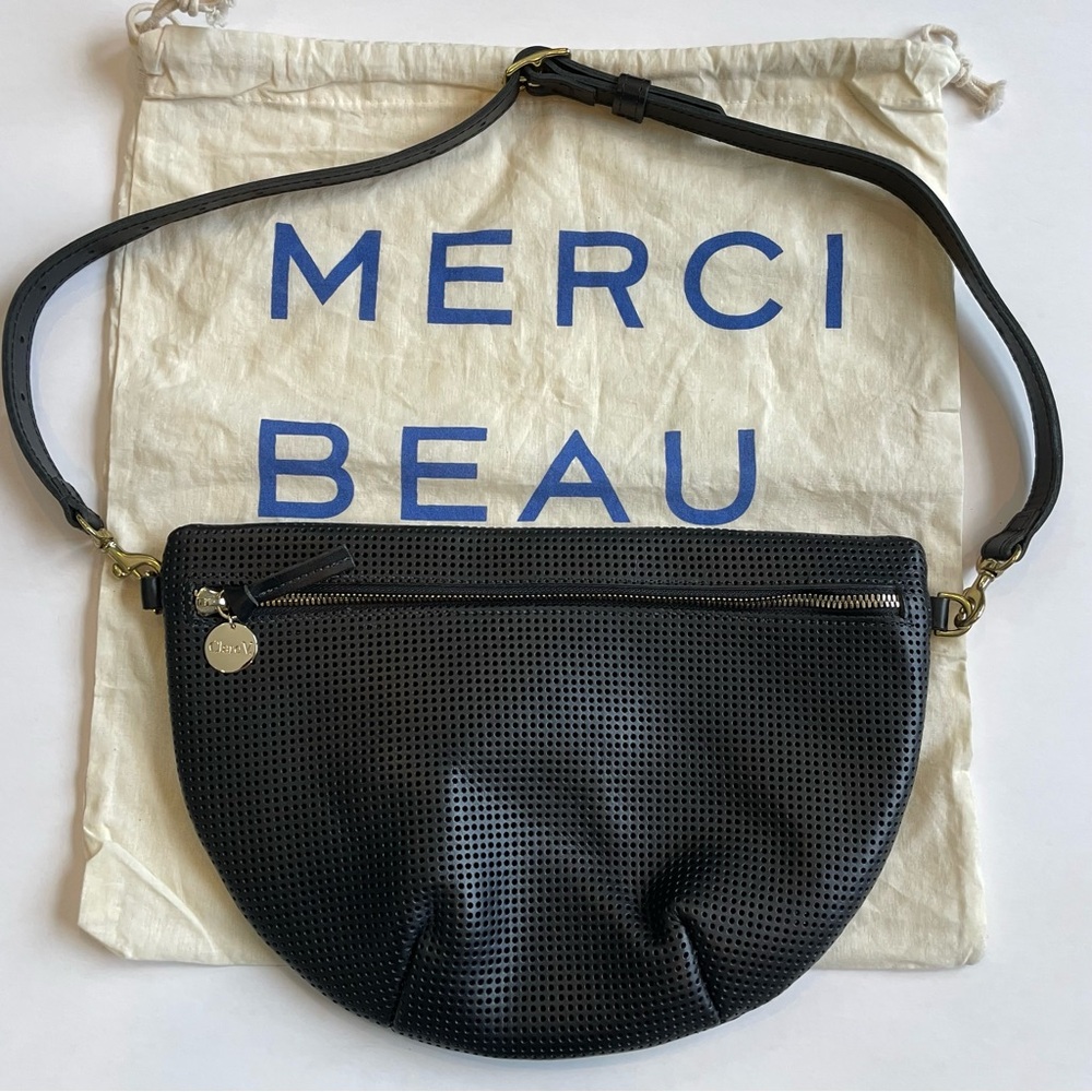 Clare V Grande Fanny Black Perf Leather Crossbody Bag